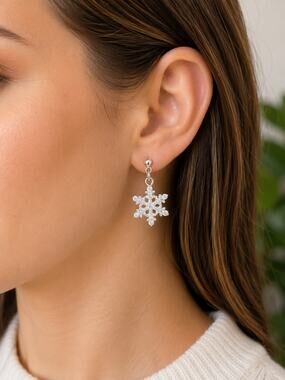 BOGO FREE Glitter Snowflake Dangle Earrings Silver Tone Winter Sparkle